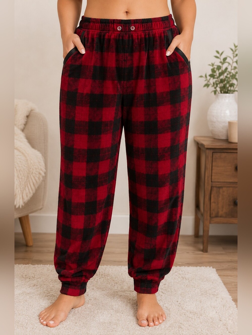Just Love Women's Comfy Red and Black Buffalo Plaid Lounge Pants